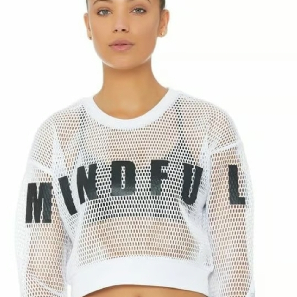 White Mesh 'Mindful' Women's Top